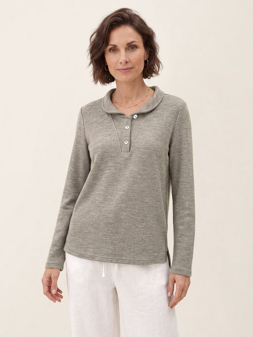 Lyocell Wool Peter Pan Collar Shell Button Knit Top ELIANE