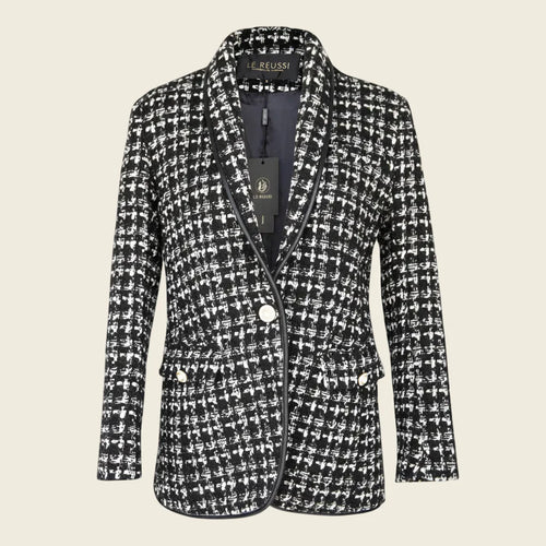 Black & White Tweed Checkers Blazer – Women’s Chic Tailored Jacket