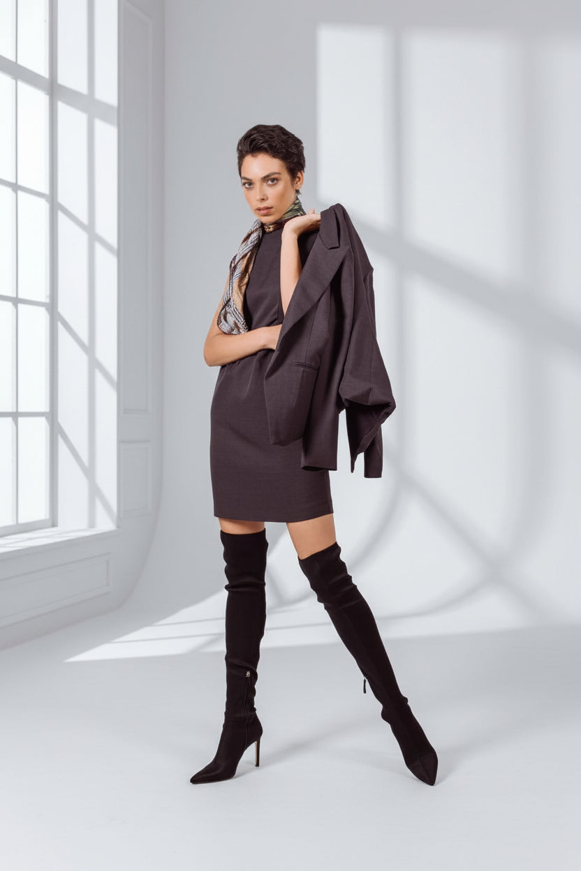 Luxe Wool Mini Dress – Elegant Women’s Winter Dress