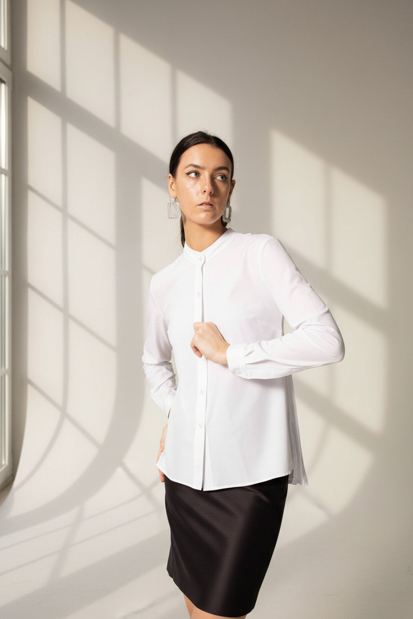 Stylish Pleated Blouse in White – Women’s Elegant Top