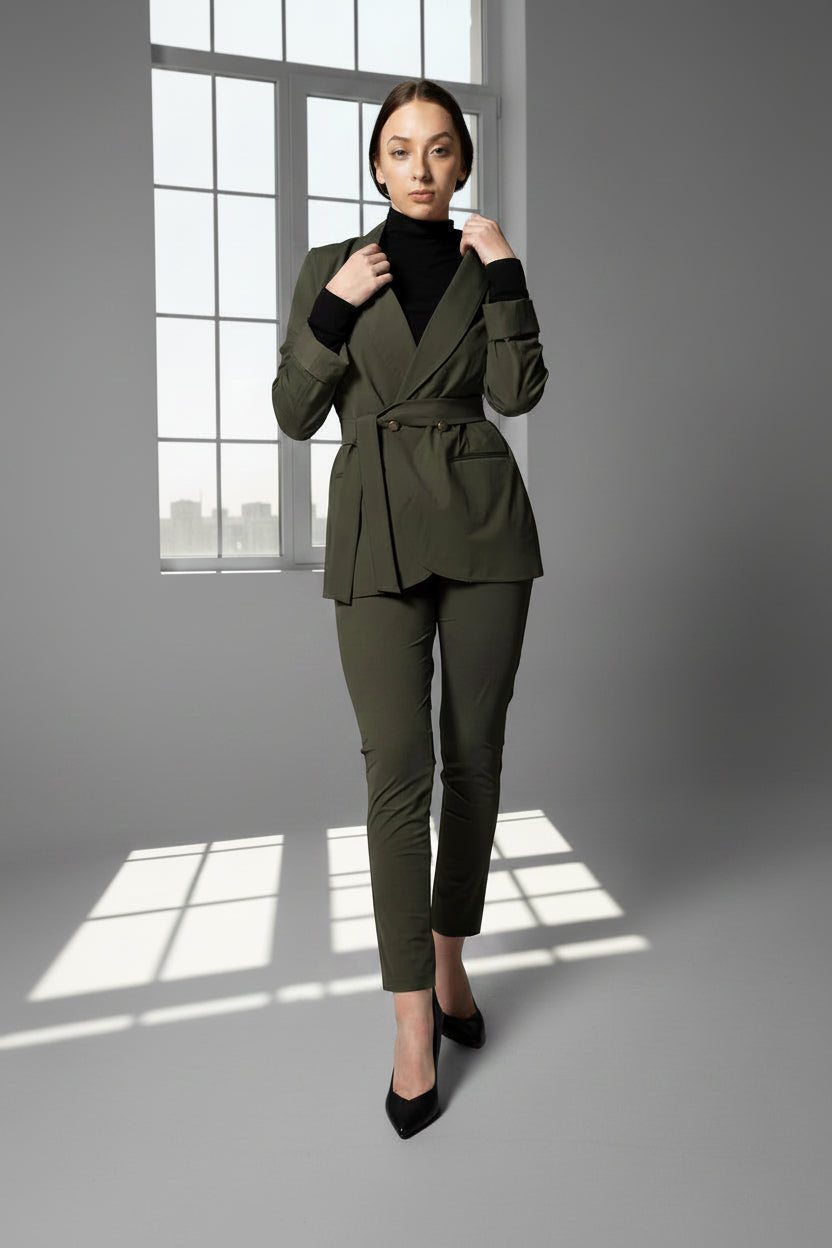 Women's Olive Blazer with Front Buttons – Tailored Blazer for Women