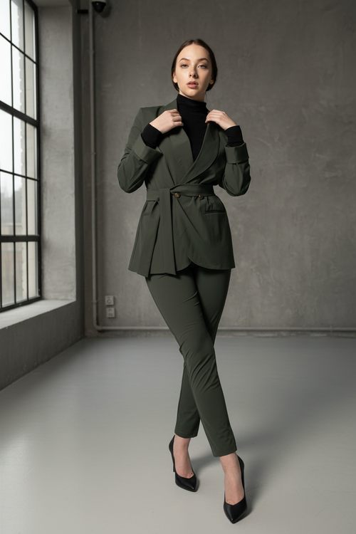Women's Olive Blazer with Front Buttons – Tailored Blazer for Women