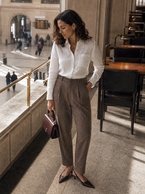 Wool Striped Tapered Tailored Trousers CASSIOPEIA