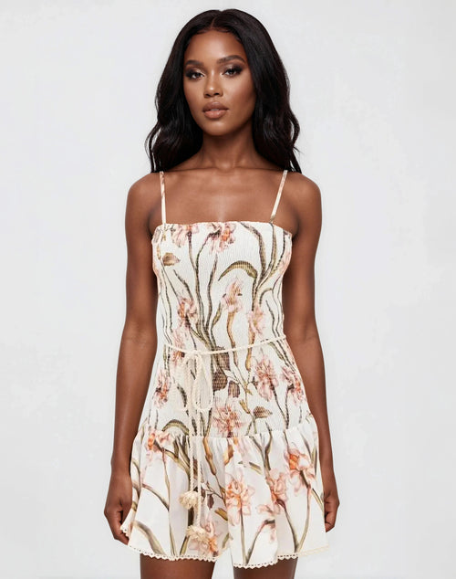 Botanic Retro Mini Dress – Off White (Final Sale)