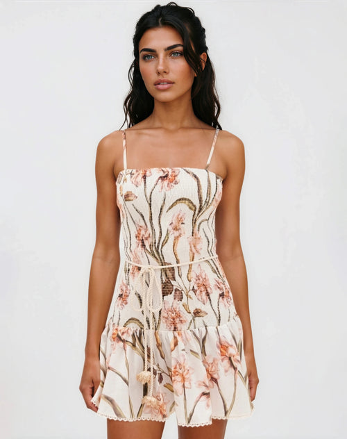 Botanic Retro Mini Dress – Off White (Final Sale)