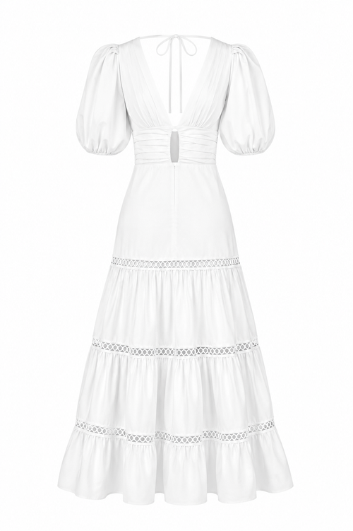 Plunge Sleeve Long Dress – White (Final Sale)