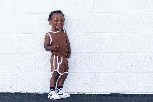 TRACK SHORTS SET- Bamboo Rib Sienna