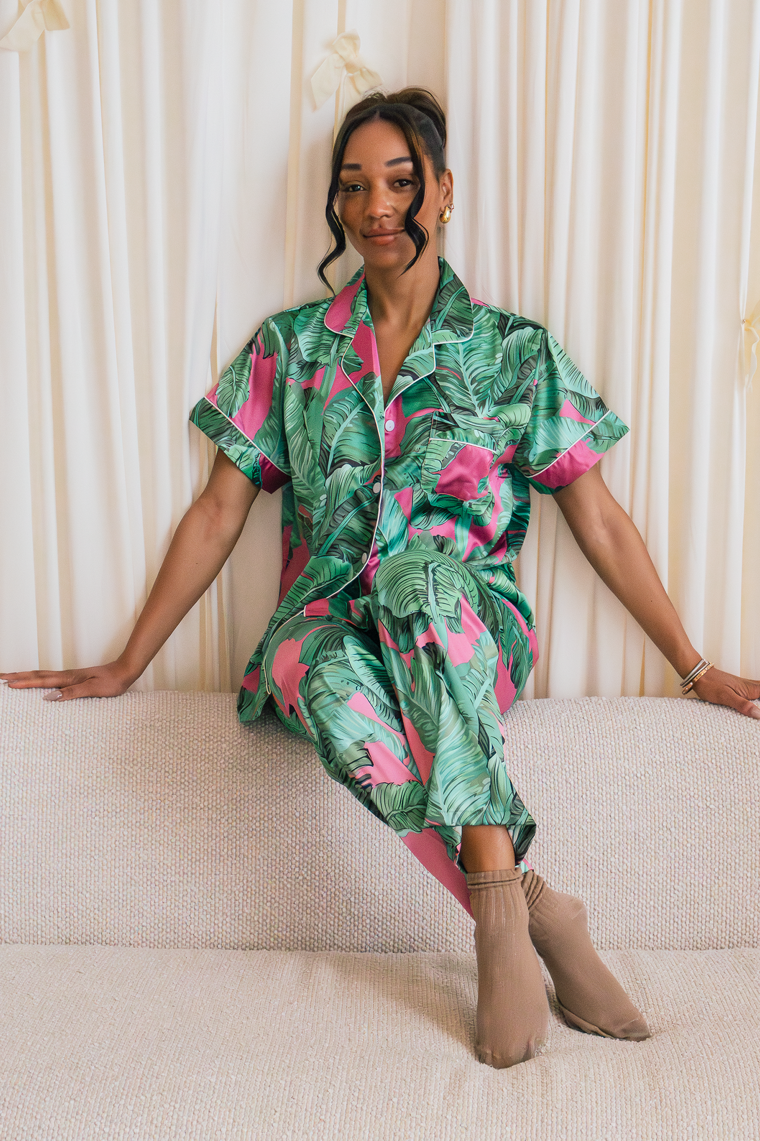 Pink Banana Leaf Pants set