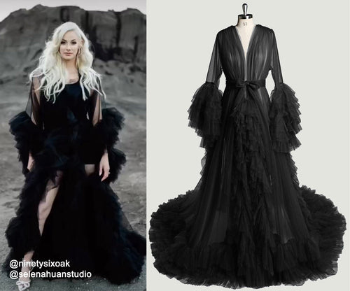 Tulle Ruffled Sleeves Fringe Multi-Color Custom Robe Dress for Theme Photo Shoot