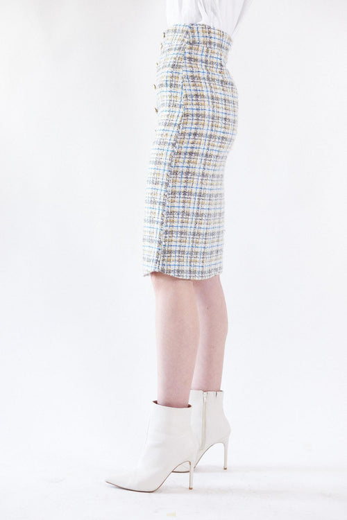 Luxe Plaid Tweed Pencil Skirt – Women’s Chic Tweed Skirt