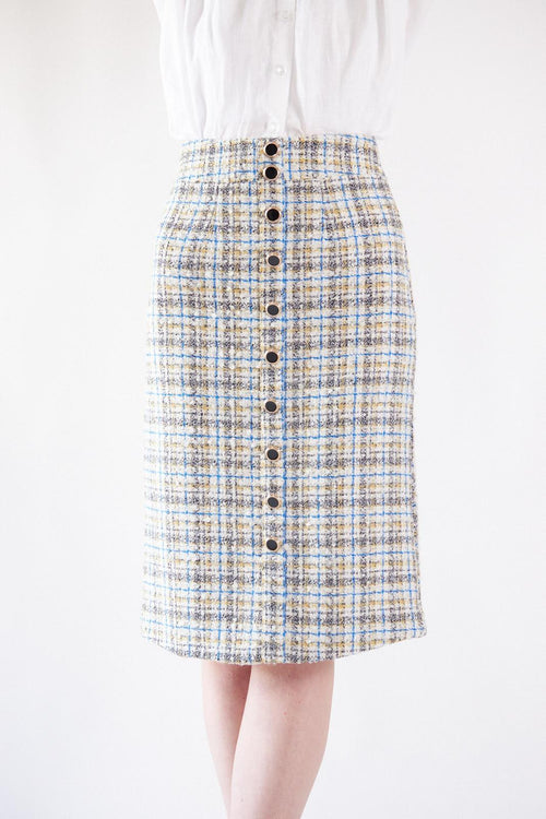 Luxe Plaid Tweed Pencil Skirt – Women’s Chic Tweed Skirt