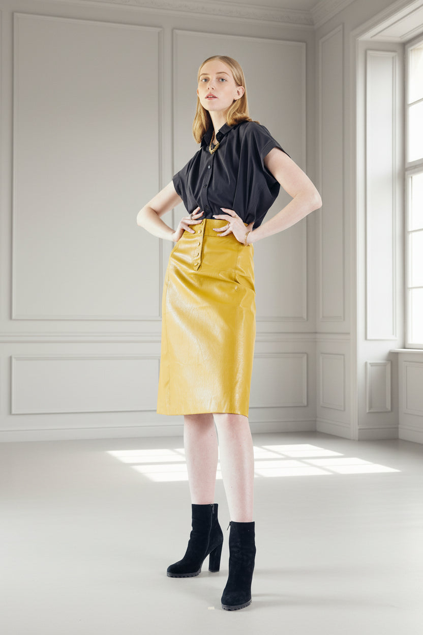Glossy Vegan Leather Pencil Skirt – Women’s Chic Faux Leather Skirt