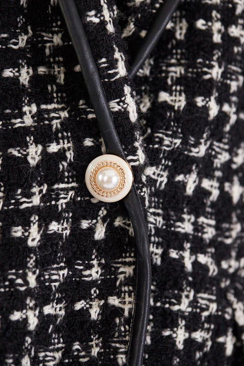 Black & White Tweed Checkers Blazer – Women’s Chic Tailored Jacket