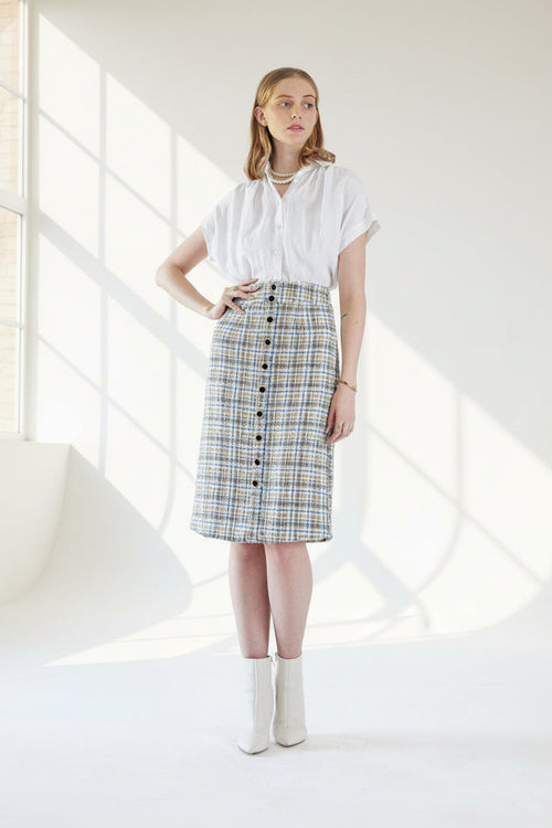 Luxe Plaid Tweed Pencil Skirt – Women’s Chic Tweed Skirt