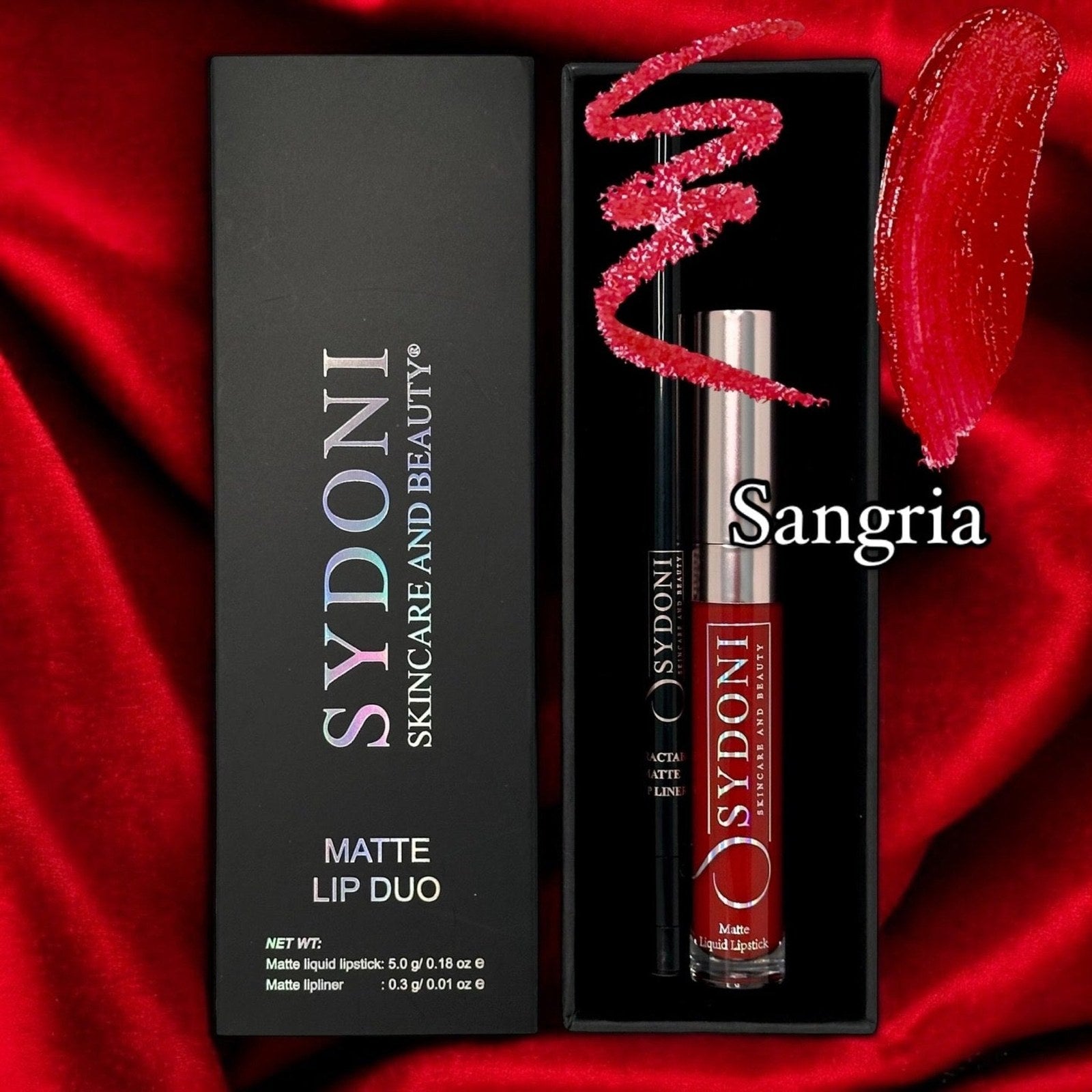 SYDONI SANGRIA (Bold Red) Matte Lip Duo-Sangria Liquid Lipstick with Tamale Lip Pencil