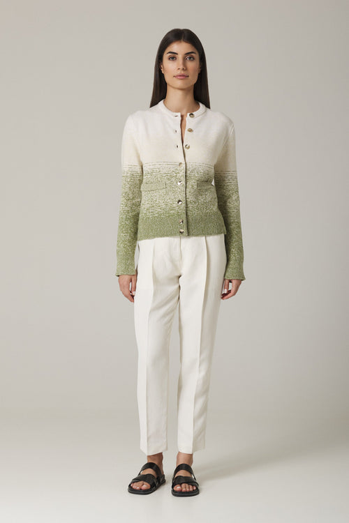 UNA OMBRÉ CARDIGAN WITH GOLD BUTTONS IN OLIVE COMBO