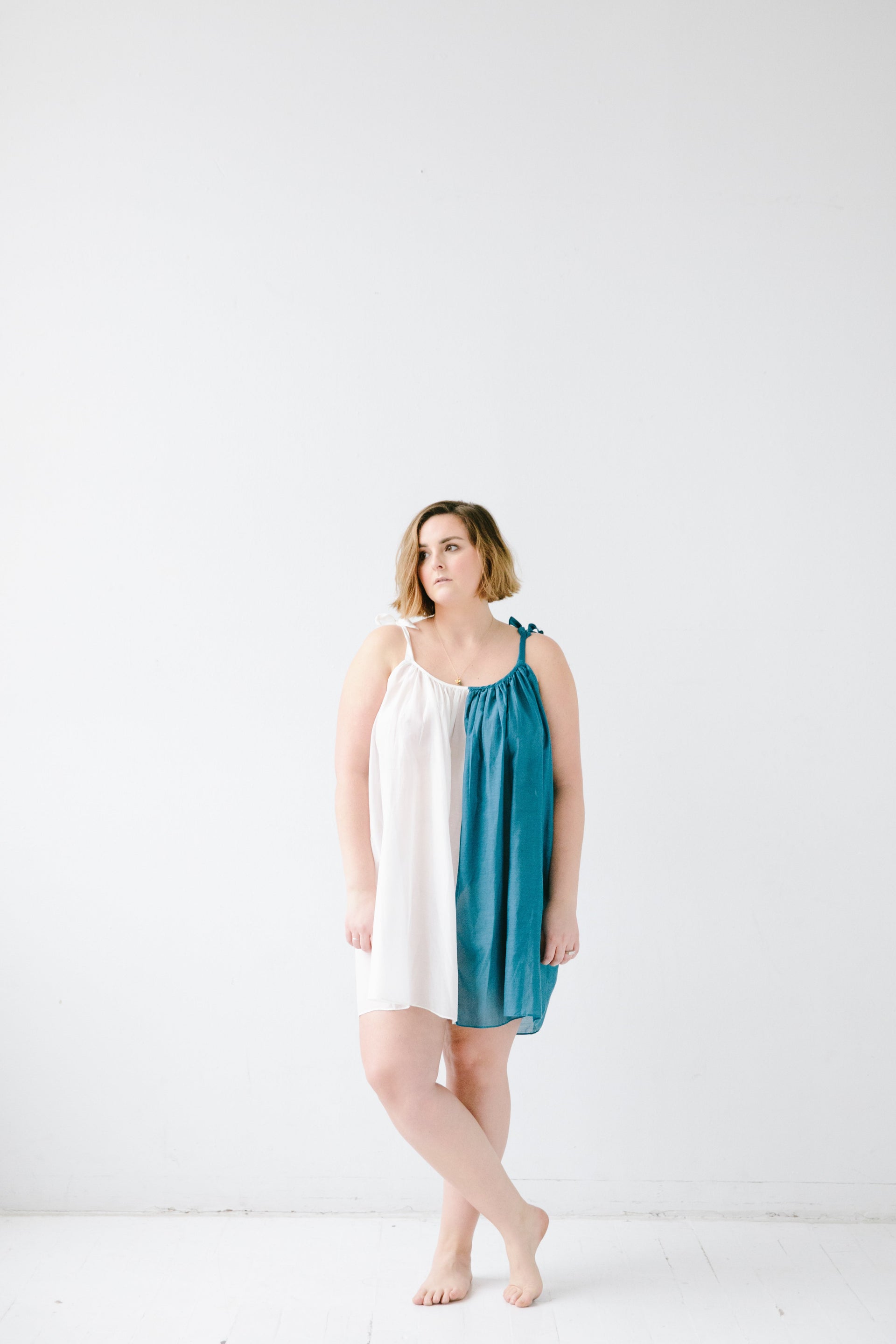 Sheer Tie Strap Babydoll in Silk Cotton Blend