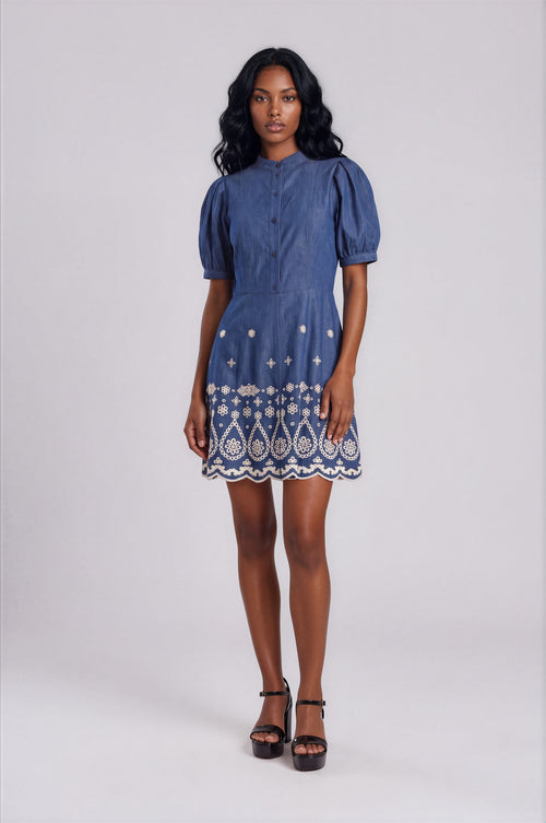 Ellena Dress – Denim/Ivory