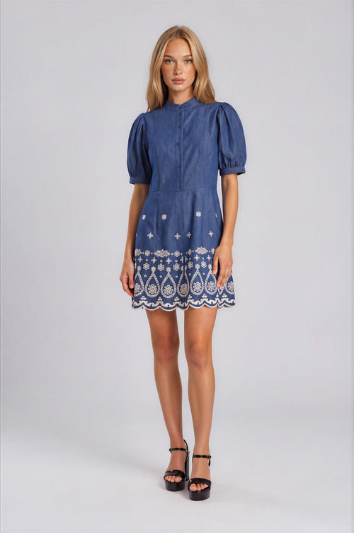 Ellena Dress – Denim/Ivory