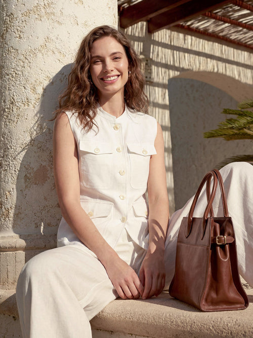 Linen Four-Pocket Tailored Sleeveless Vest COSIMA