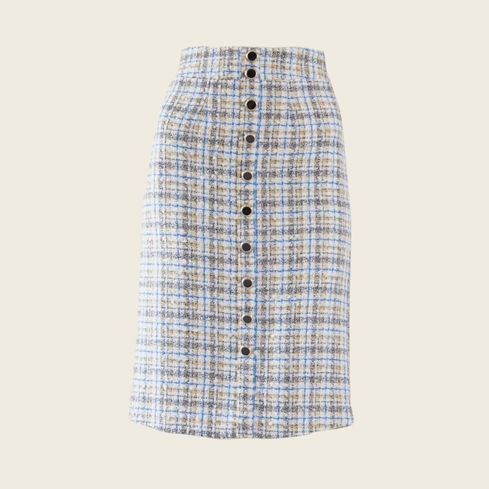 Luxe Plaid Tweed Pencil Skirt – Women’s Chic Tweed Skirt