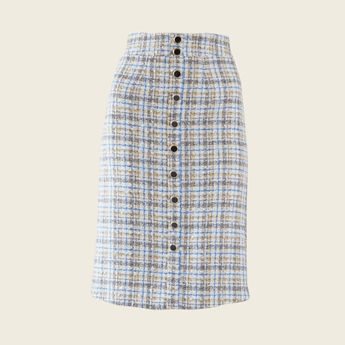 Luxe Plaid Tweed Pencil Skirt – Women’s Chic Tweed Skirt