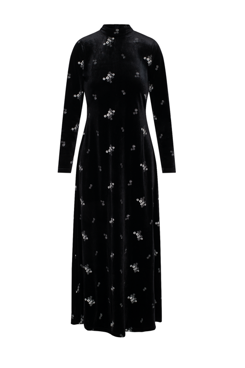 Embroidered Velour Maxi Dress