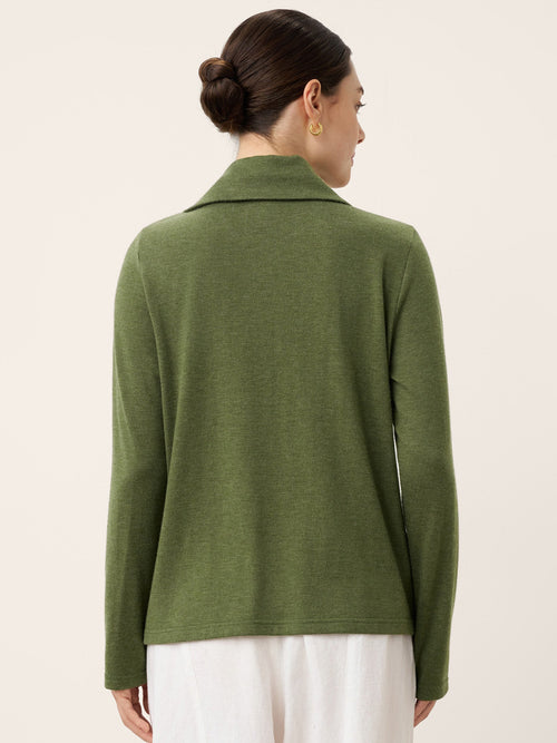 Wool Asymmetric Lapel Fruit Button Decor Top YSABEL