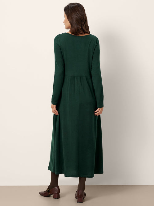 Wool Layered Neck Pleated Midi Dress BILLIE