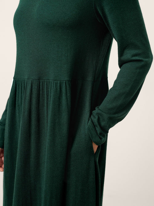 Wool Layered Neck Pleated Midi Dress BILLIE