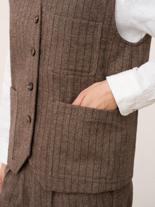 Wool Striped V-Neck Button-Detail Vest ELUNED