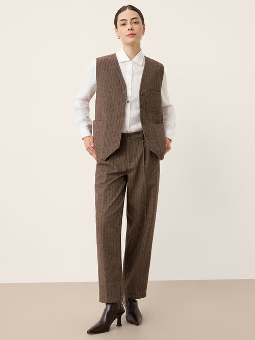 Wool Striped V-Neck Button-Detail Vest ELUNED
