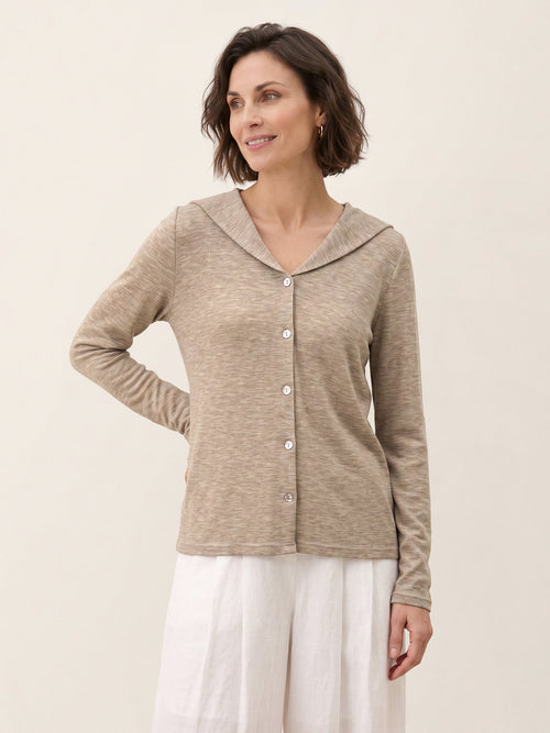 Wool Hooded Collar Shell Button Knit Cardigan SYLVIE