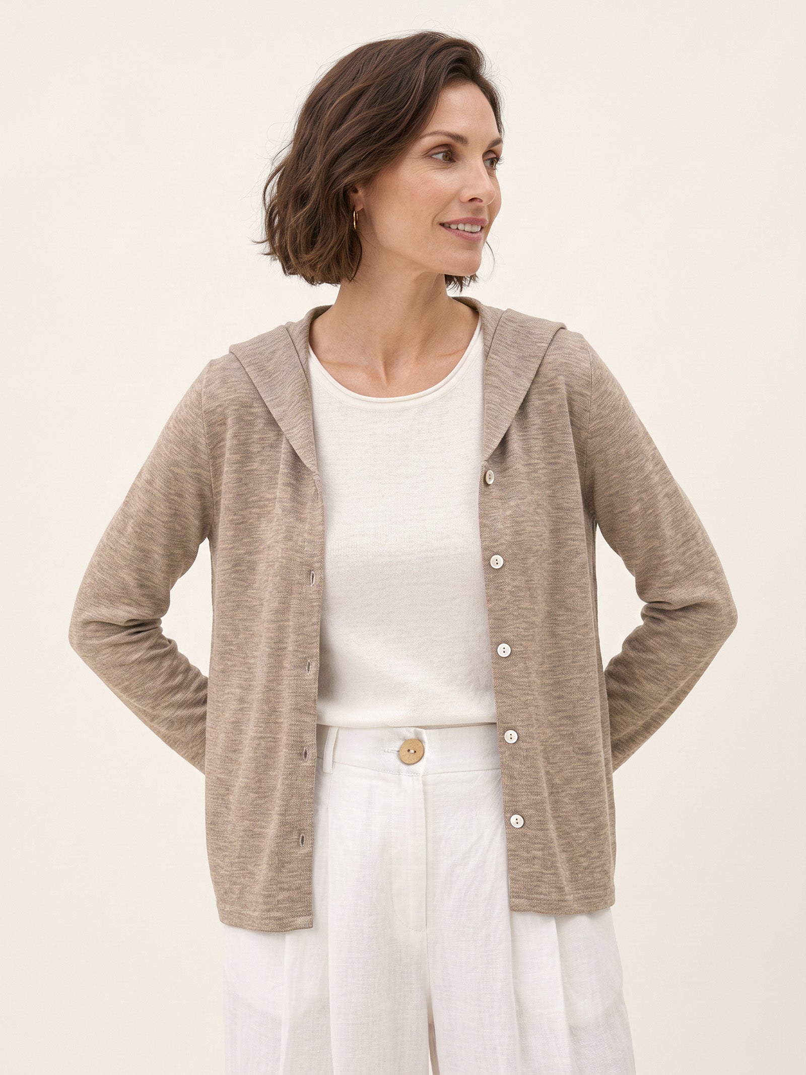 Wool Hooded Collar Shell Button Knit Cardigan SYLVIE
