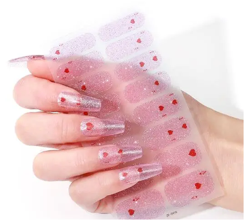 Glitter Hearts Gel Nails