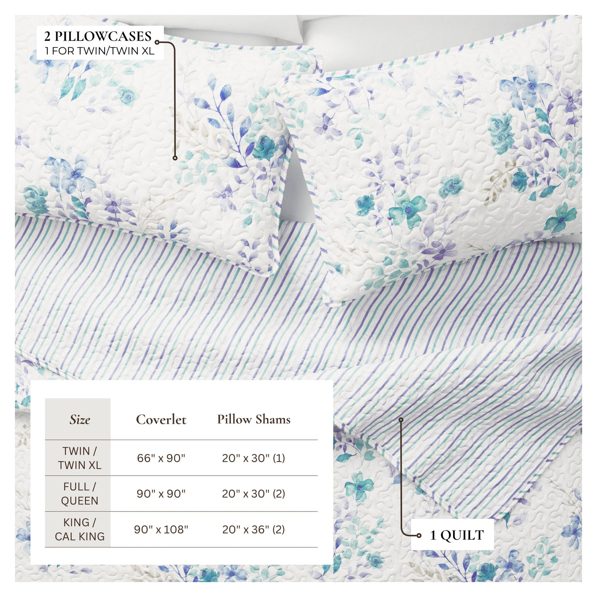 3-Piece Floral Quilt Set - April Morning