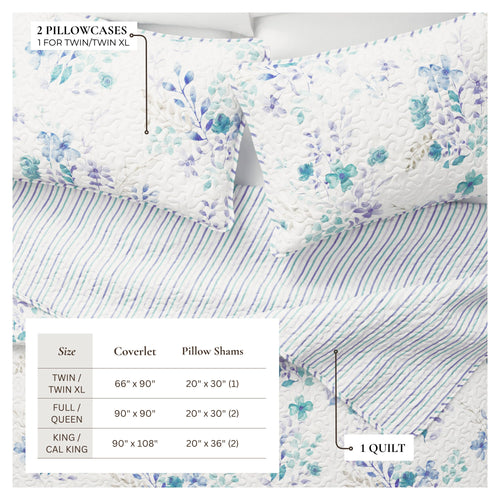 3-Piece Floral Quilt Set - April Morning