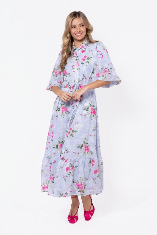 Alice Dress Short Sleeve (Light Blue Flower)
