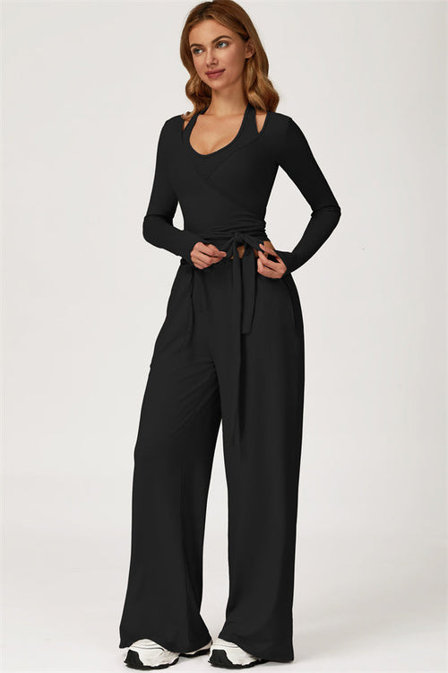 The Sprint Long Sleeve Crop Top Halter Tank Top Sweatpants 3-Piece Set