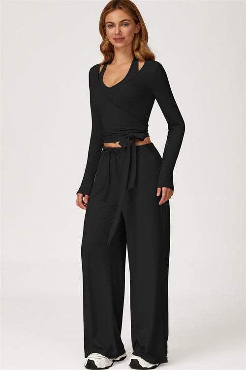 The Sprint Long Sleeve Crop Top Halter Tank Top Sweatpants 3-Piece Set