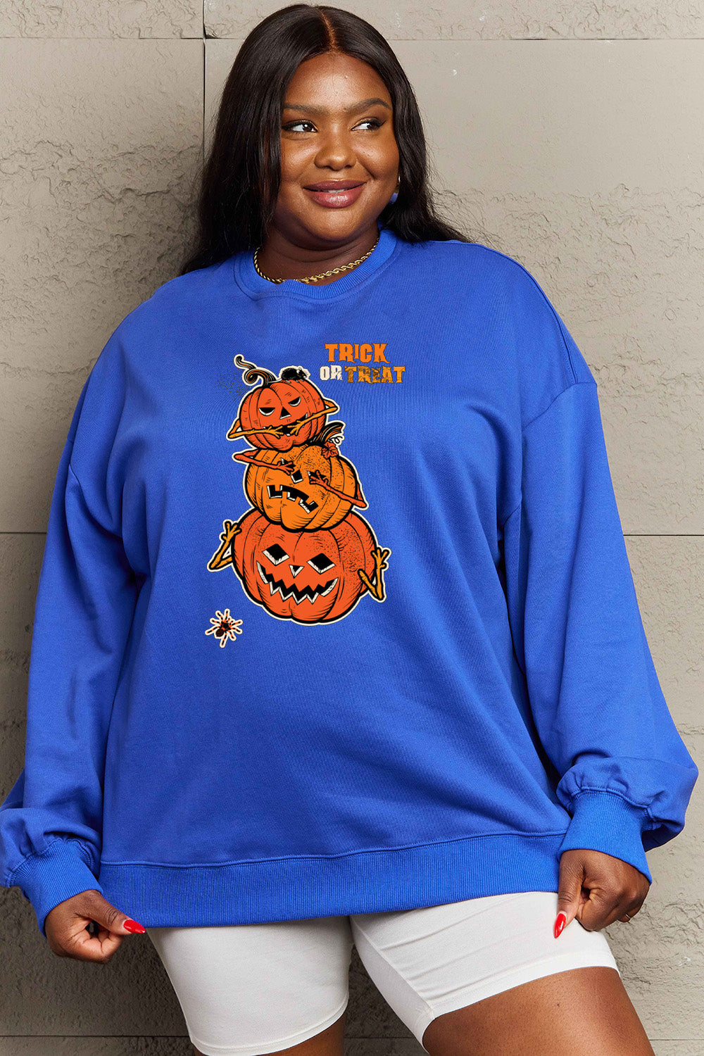 SIMPLY LOVE Full Size "TRICK OR TREAT" Graphic Sweatshirt