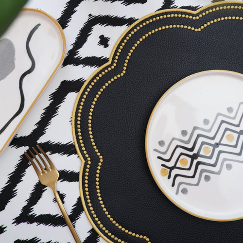 NURTURE BLACK GOLD SCALLOPED FAUX LEATHER PLACEMAT