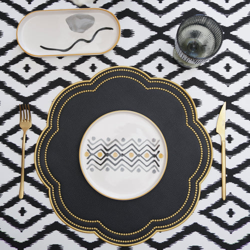 NURTURE BLACK GOLD SCALLOPED FAUX LEATHER PLACEMAT