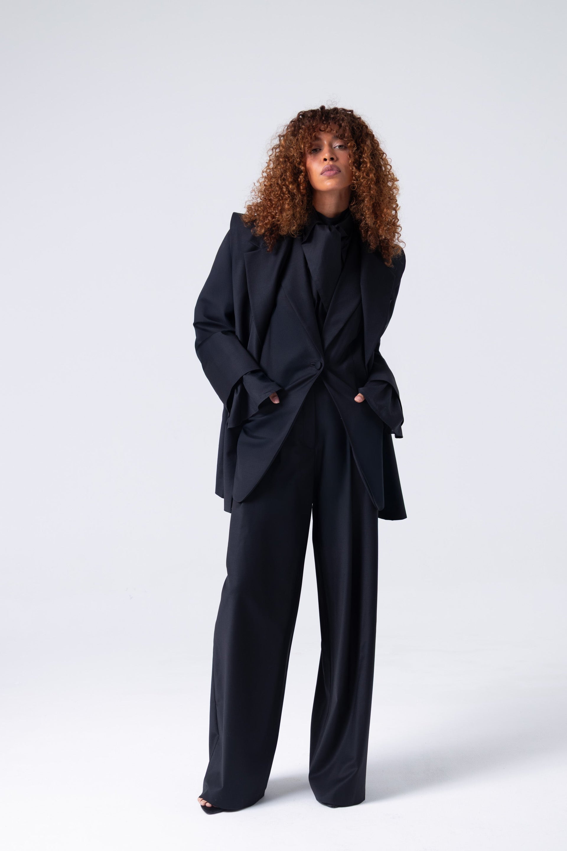 Deep Black Double-Breasted Virgin Wool Blazer | Liza Blazer