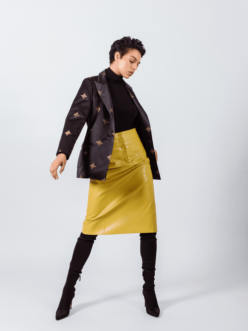 Glossy Vegan Leather Pencil Skirt – Women’s Chic Faux Leather Skirt