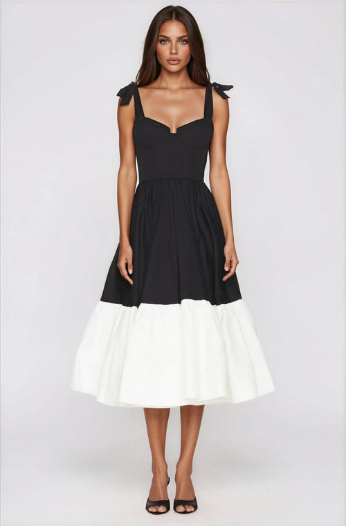 Catalina Midi Dress – Black/Beige