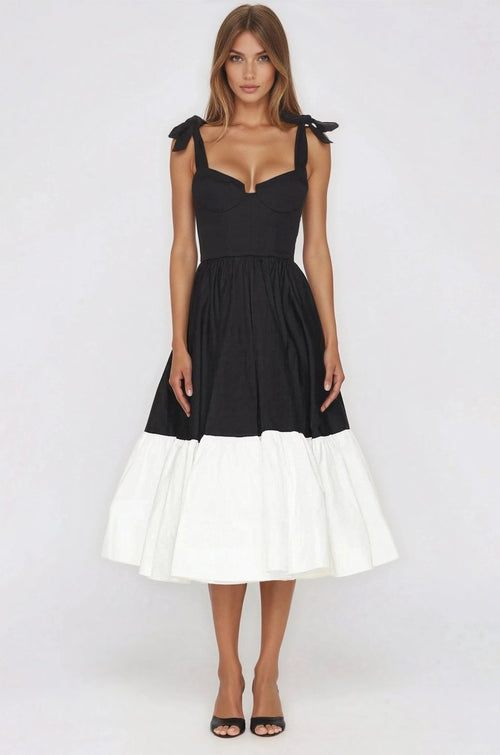 Catalina Midi Dress – Black/Beige
