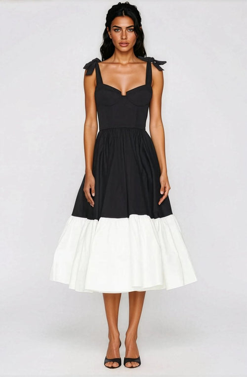 Catalina Midi Dress – Black/Beige