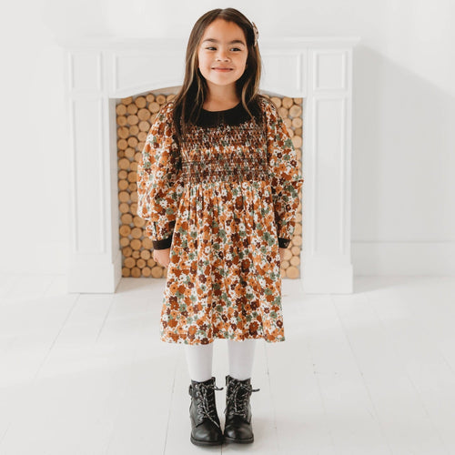 Brown Fall Smocked Dress