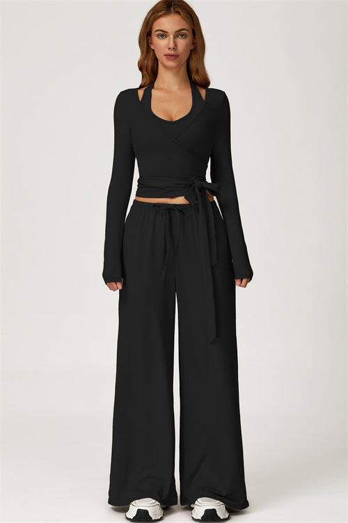The Sprint Long Sleeve Crop Top Halter Tank Top Sweatpants 3-Piece Set